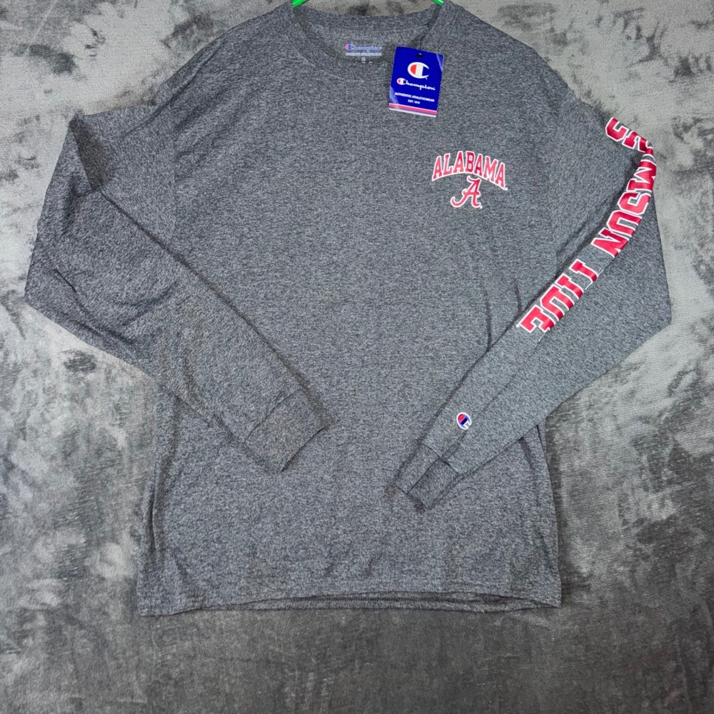 NWT Mens Medium Champion T-Shirt Gray NEW Alabama Crimson Tide Long Sleeve Tee